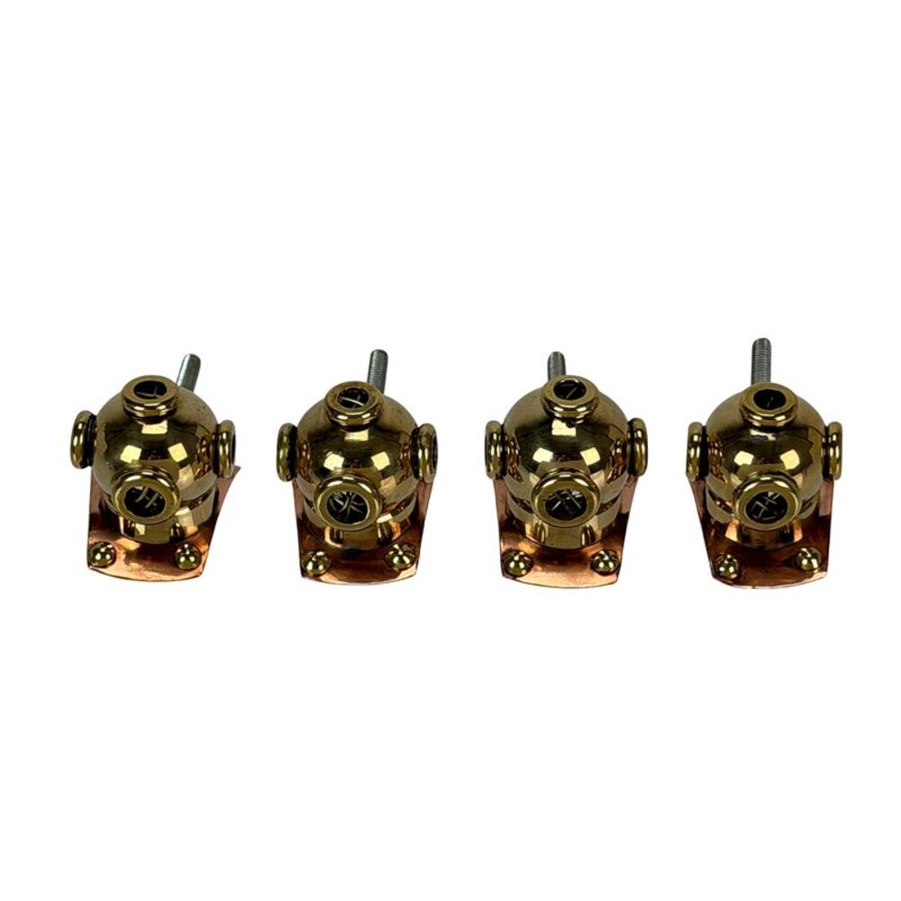 Set of 4 Brass Diver Helmet Drawer Pulls Nautical Cabinet Knobs 1.25 In